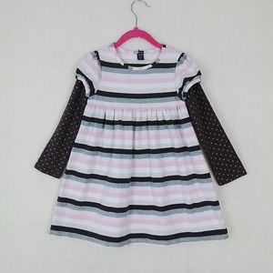 Baby Gap Long Sleeve Cotton Dress Size 5T in Pink Brown‎ Gray Stripes